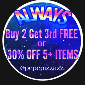 Always buy2 get 3rd free OR 30% OFF 5+ items. Mix & match.